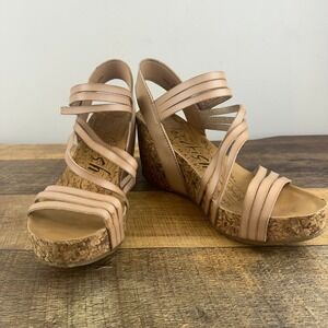 Blowfish Malibu Women's Tan Strappy Cork Wedge Sandals Size 9
